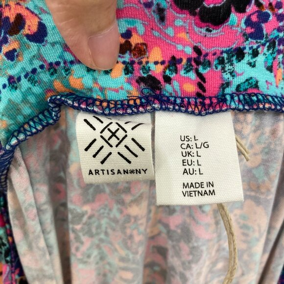 New Artisan NY Maxi Skirt Large Multi Color Floral Boho Stretch Knit Pull-on - Picture 2 of 9